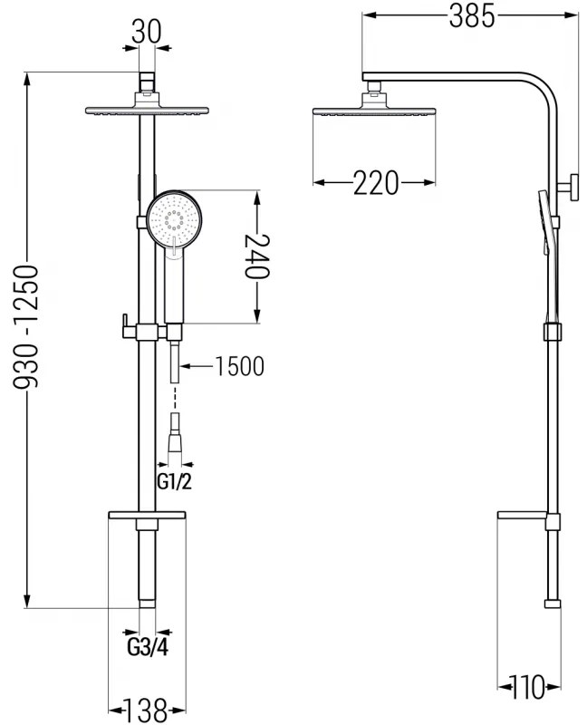 Mexen - Q40 zuhanygarnitúra felső fejjel 220 mm, króm, 798404095-00