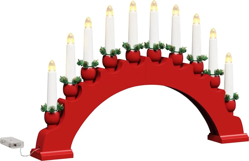 vidaXL Karácsonyi gyertyatartó ív 10 LED gyertyával Piros