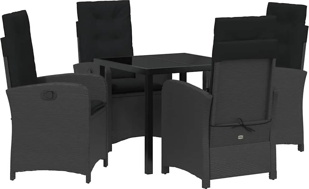 vidaXL Kert étkező szett párnával 5 pcs Fekete polirattan
