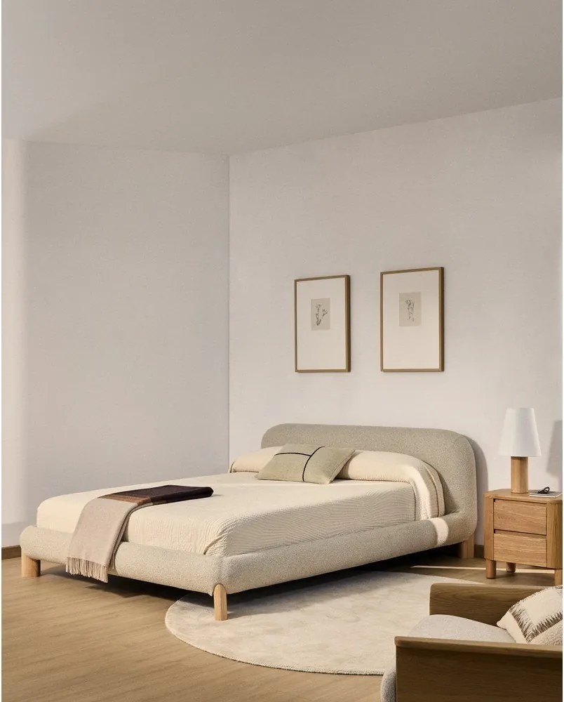 Bézs kárpitozott franciaágy ágyrács nélkül 160x200 cm Odina – Kave Home