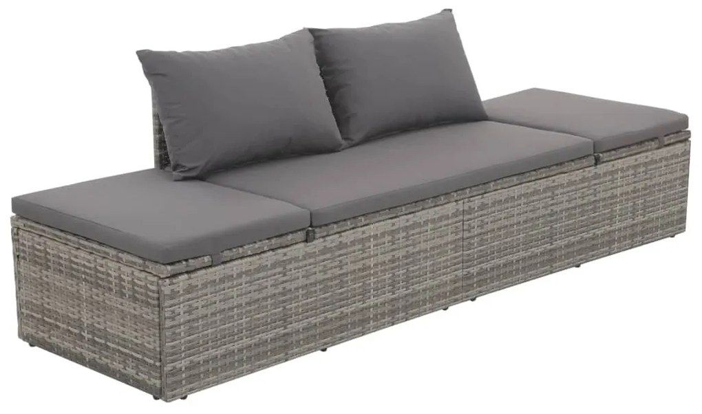 Szürke polyrattan kültéri nyugágy hát- és ülőpárnákkal