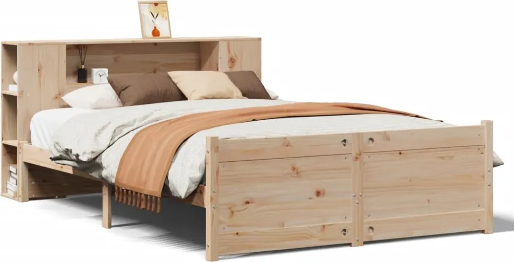 vidaXL tömör fenyőfa könyvespolcos ágy matrac nélkül 140 x 200 cm