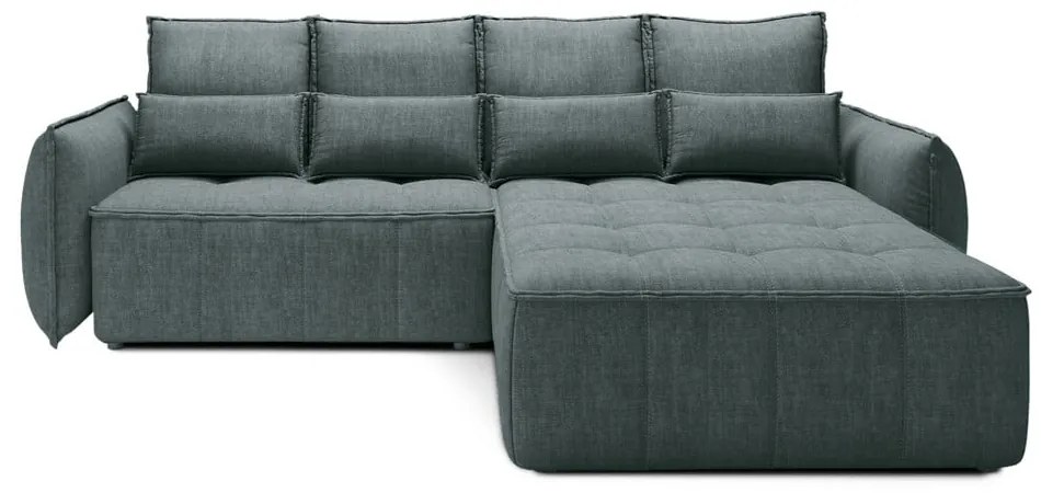 Zöld bársony kinyitható-tárolóhelyes sarokkanapé (jobb oldali-heverő résszel) Campo – ELTAP