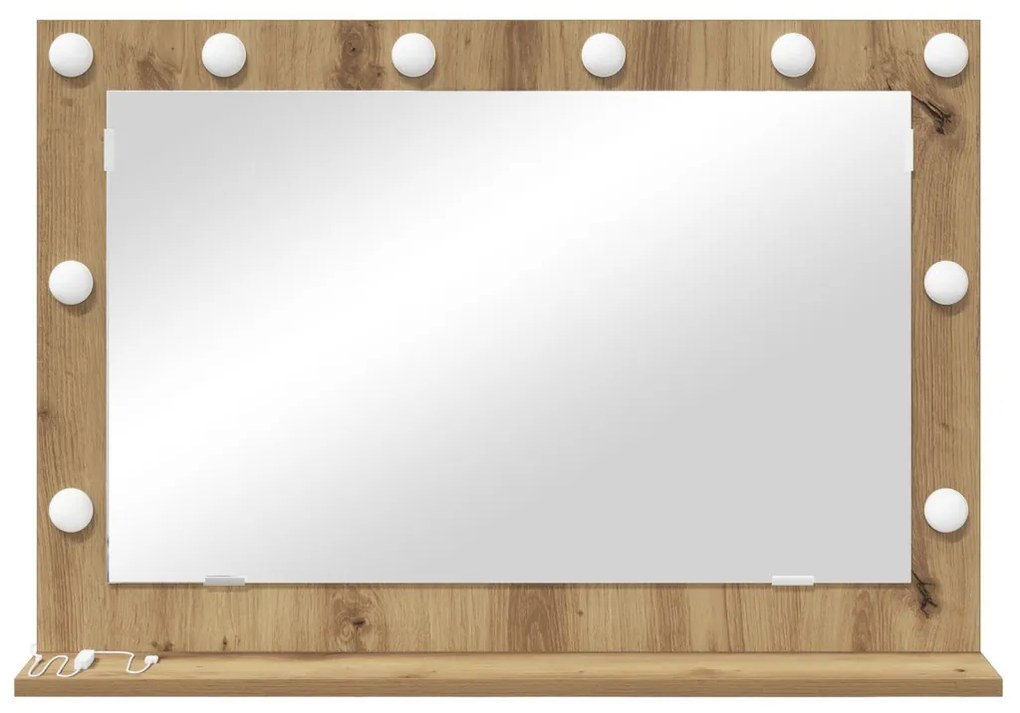 Toalett Tükör LED -es lámpákkal Artisan tölgy 80 x 55 x 18 cm