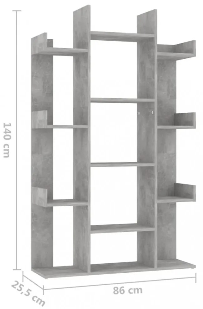 betonszürke szerelt fa könyvszekrény 86 x 25,5 x 140 cm
