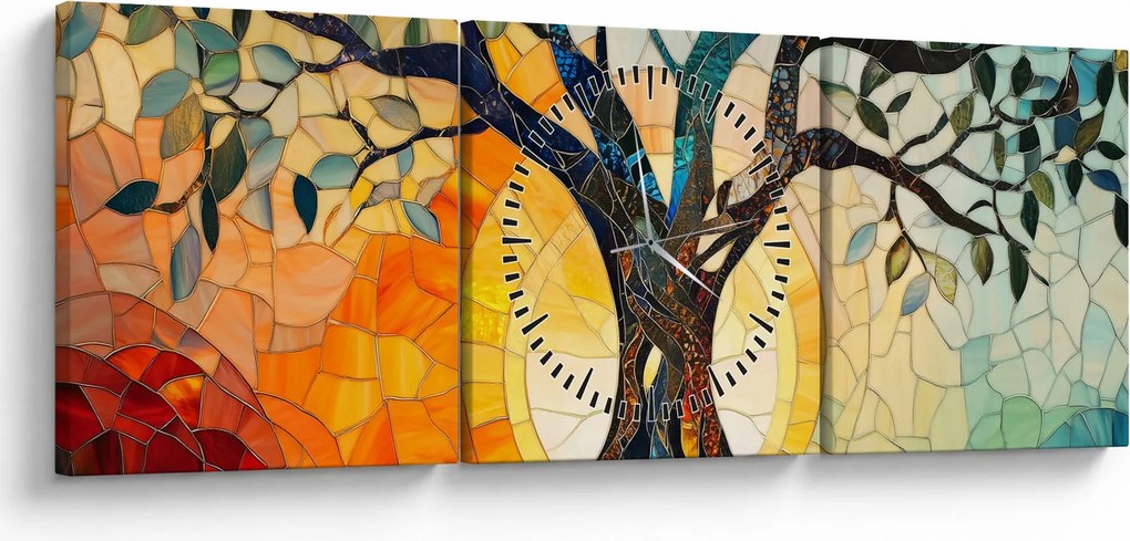 Kép – Mozaik – nap és fa I. (órával) (90x30 cm)
