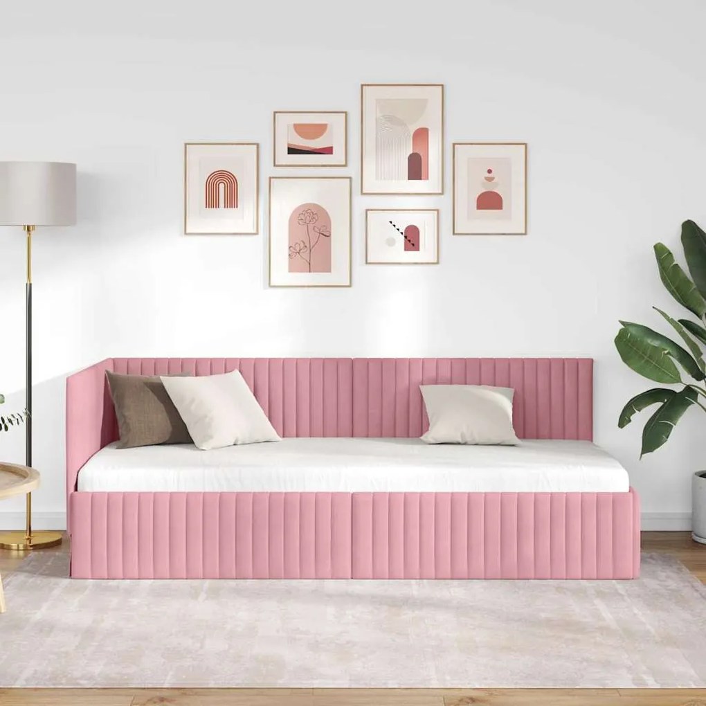 Sarokágy keret fejtámlával Rózsaszín 80 x 200 cm Bársony