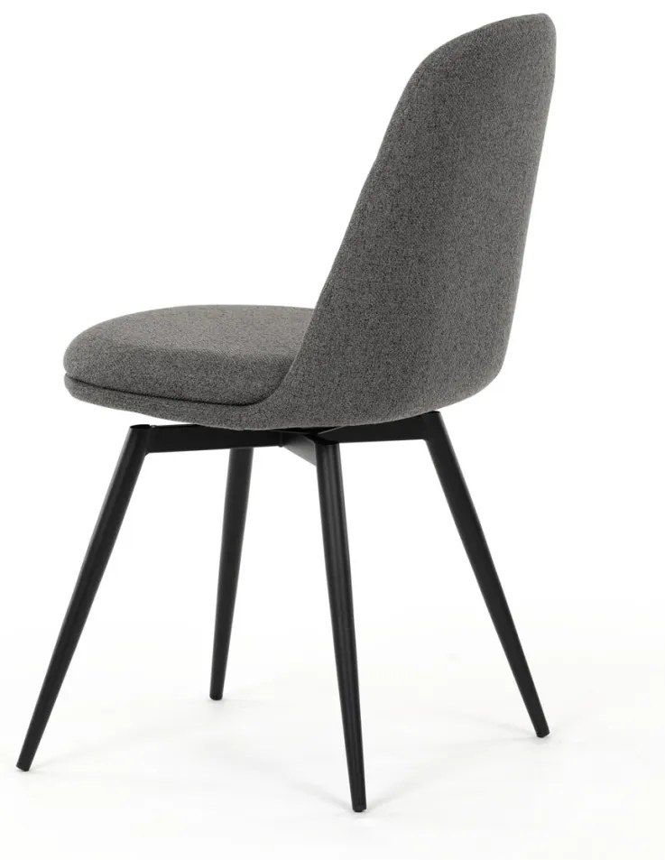 Scaun de sufragerie pivotant, material gri, mecanism rotativ 360°, lac negru mat, picioare metalice