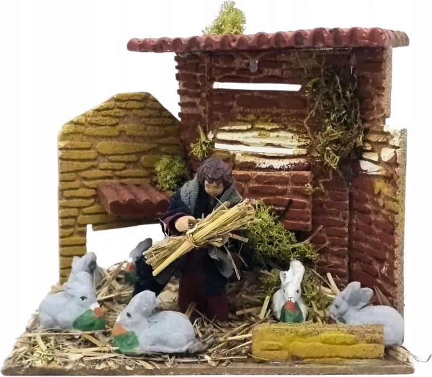 Mozgatható Betlehem Figura 'férfi Eteti A Nyuszikat' 10cm magas figurákhoz 220V