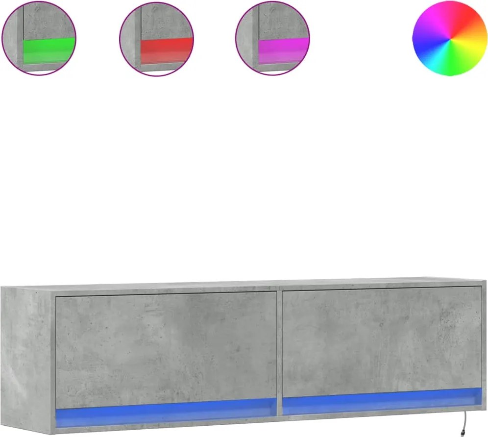 vidaXL betonszürke falra szerelhető TV-szekrény LED-del 140x31x38 cm