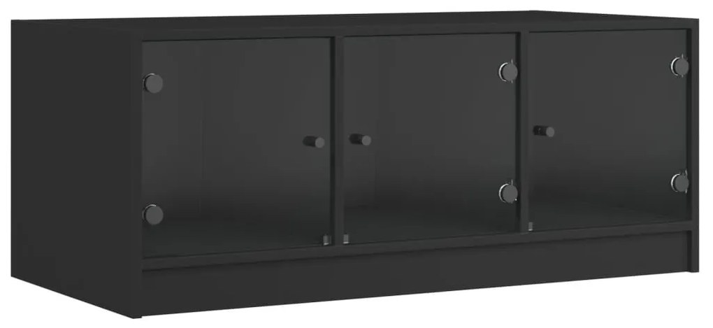 Fekete dohányzóasztal üvegajtókkal 102 x 50 x 42 cm