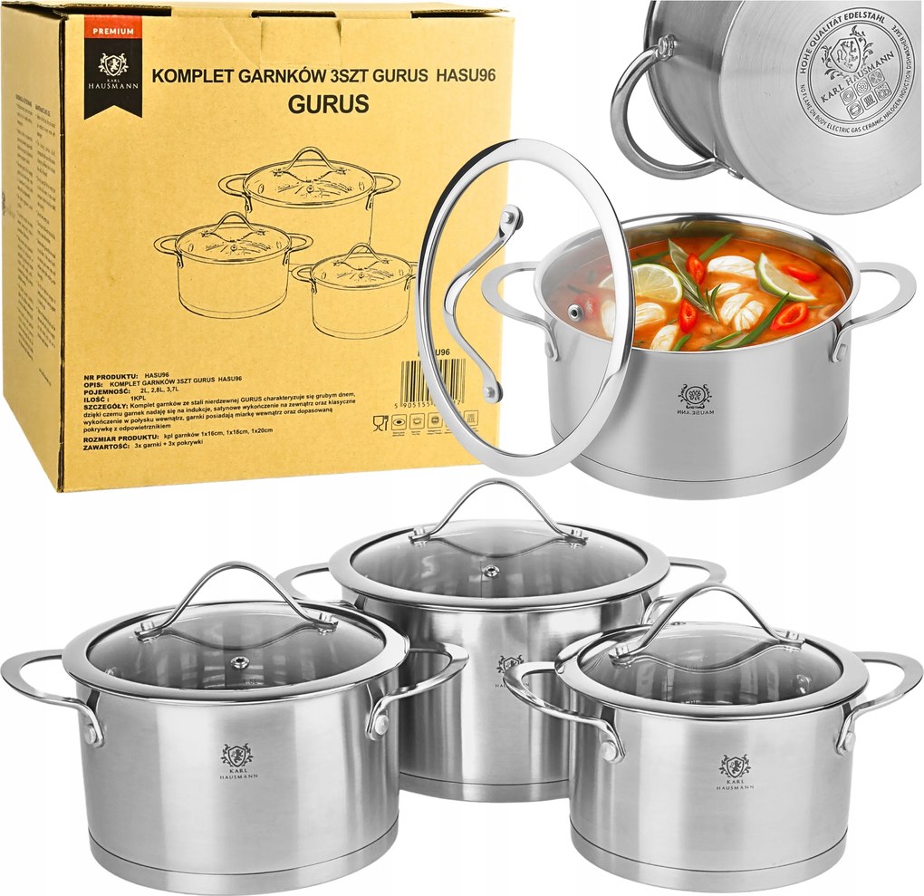 Edénykészlet 6EL Rozsdamentes Acél Indukciós Gáz Edények 18/0