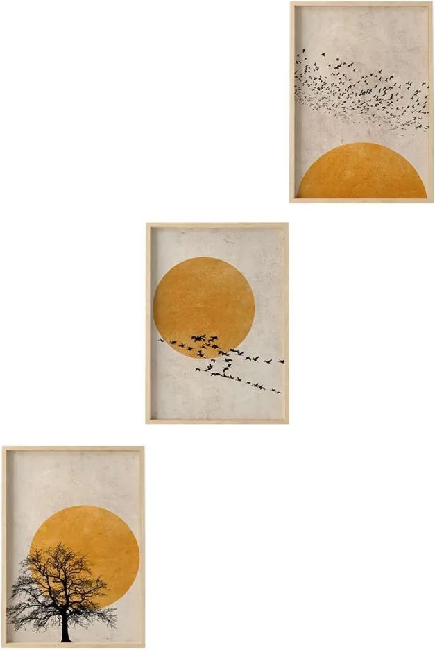 Huhu147 keretezett MDF falikép, 50 x 70 cm, 3 db-os szett