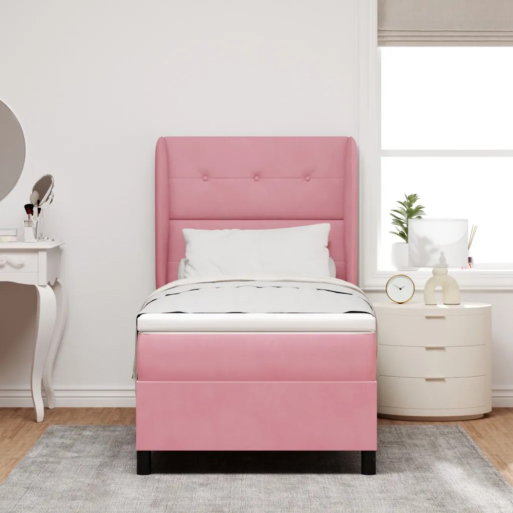Boxspring Ágy Mattal Rózsaszín 90x190 cm Bársony