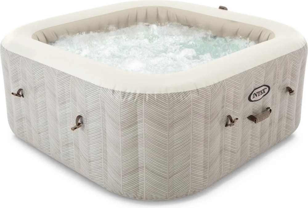 Jacuzzi, INTEX Chevron Deluxe Square S2, 175 x 175 x 71 cm, chevron mintás, 4 személyes, 140 buborékfúvókás, sósvizes rendszer, mobilalkalmazás vezérlés (28446)
