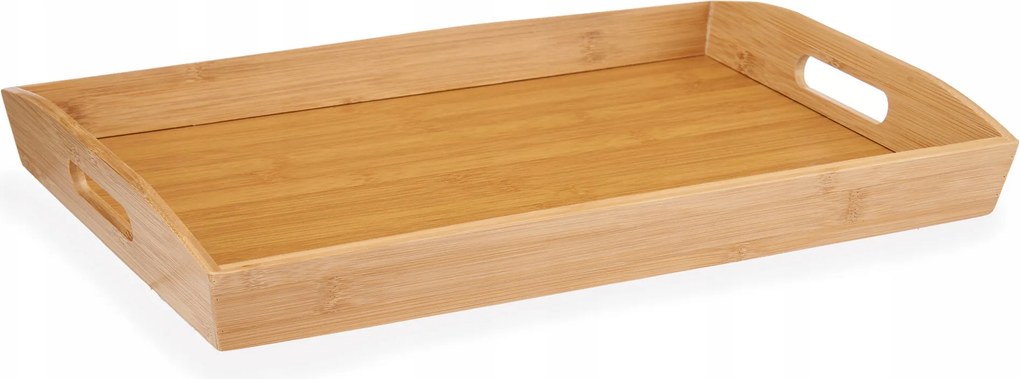 Bambusz Reggeliző Tálca Fogantyúkkal Téglalap Alakú Barna Tálca