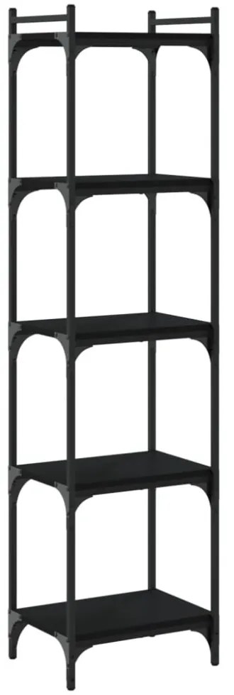 5 szintes fekete szerelt fa könyvespolc 40 x 30 x 154 cm