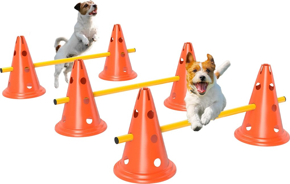 PawHut 3 darabos kutya agility készlet – 6 bója, 3 állítható akadály, hordtáska | Aosom
