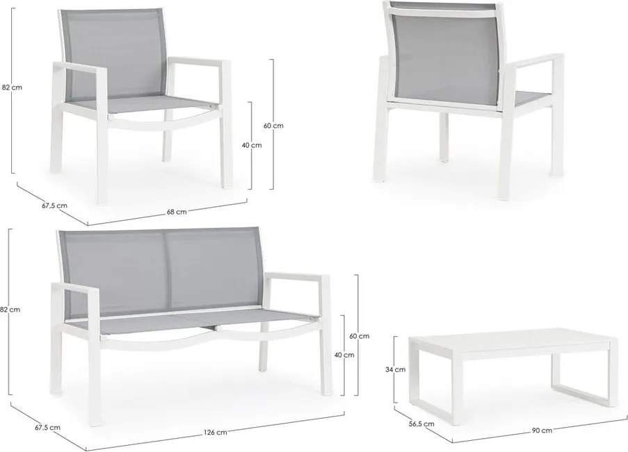 Fehér alumínium négyszemélyes kerti lounge szett Kallen – Bizzotto