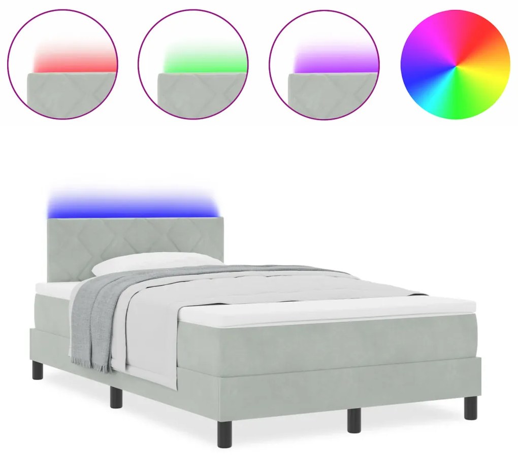 Boxspringágy Mattal és LED Fénnyel Szürke 120x200 cm Bársony
