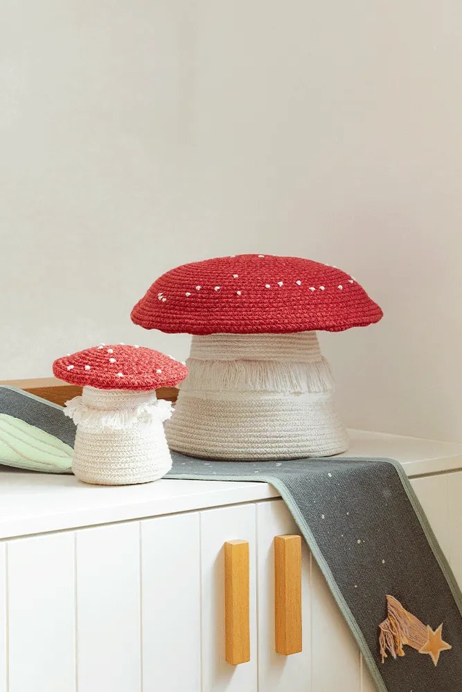 Piros-krémszínű textil játéktároló kosár ø 38x33 cm Big Mushroom – Lorena Canals
