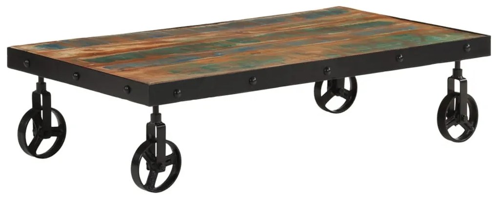 tömör újrahasznosított fa kerekes dohányzóasztal 100x55x26 cm