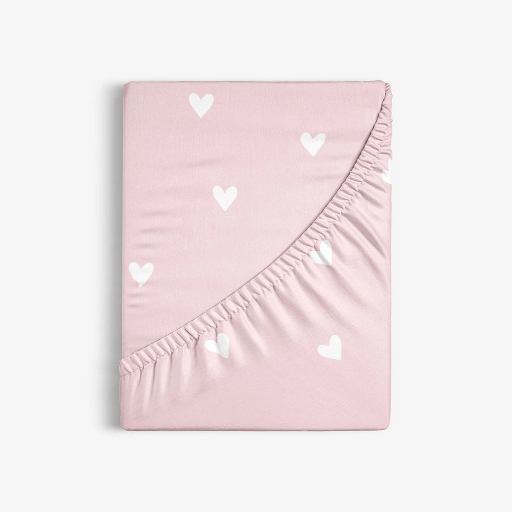 Goldea pamut gumis lepedő - szívecskék, púderrózsaszín alapon 160 x 200 cm