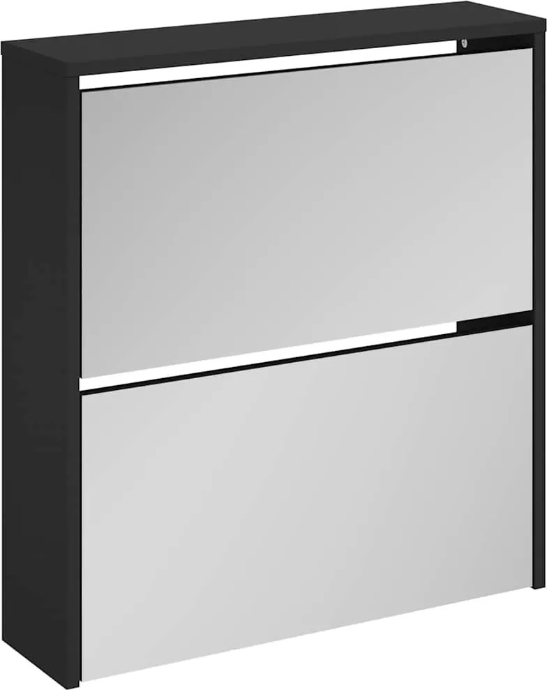 vidaXL fekete 2 szintes cipőszekrény tükörrel 63 x 17 x 67 cm