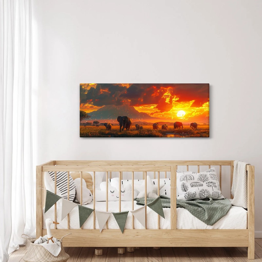 Kép - Elefántcsorda (120x50 cm)