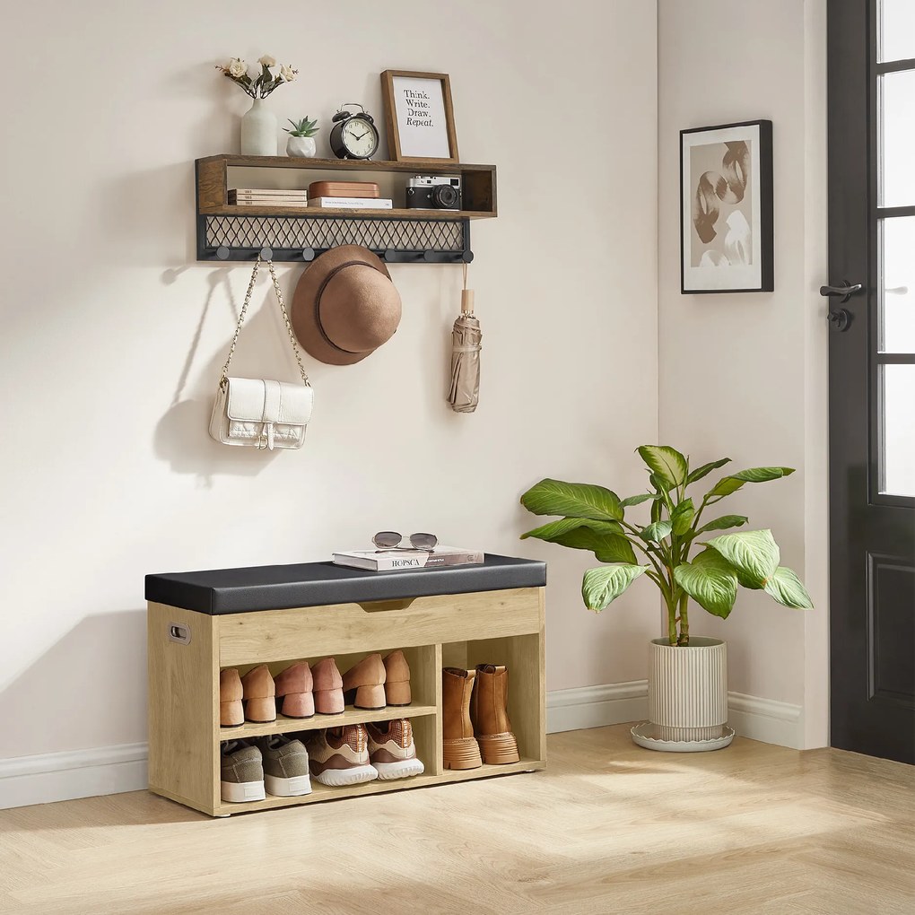 Cipőtartó pad fekete eko bőr ülőkével TAYLOR ARTISAN 80x30x44 cm