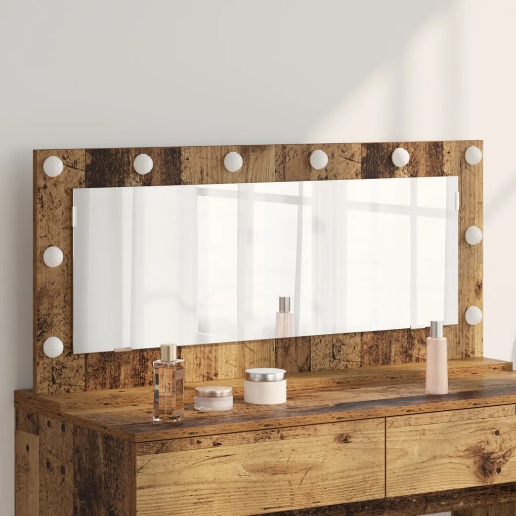 LED világításos sminktükör, régi fa, 100x45x18 cm