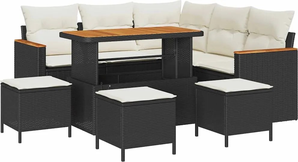 vidaXL Kerti Kanapé Szett 9 pcs Fekete polirattan