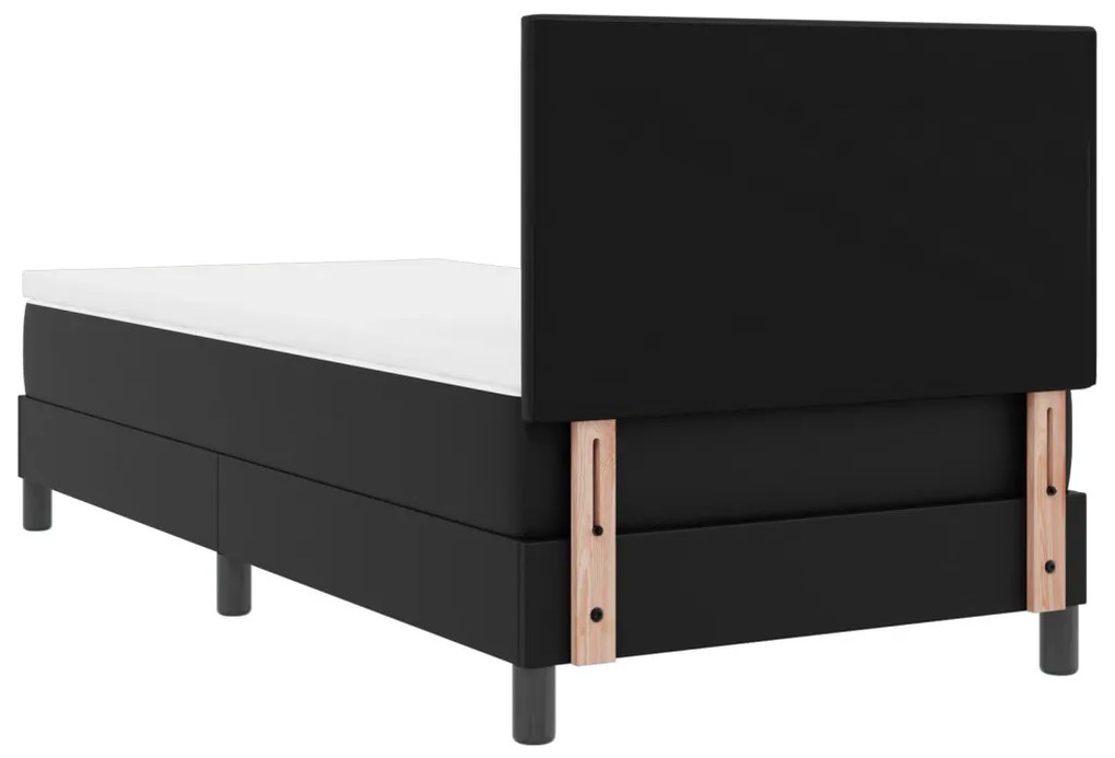 Boxspring ágy matraccal – fekete, 90x200 cm, műbőr