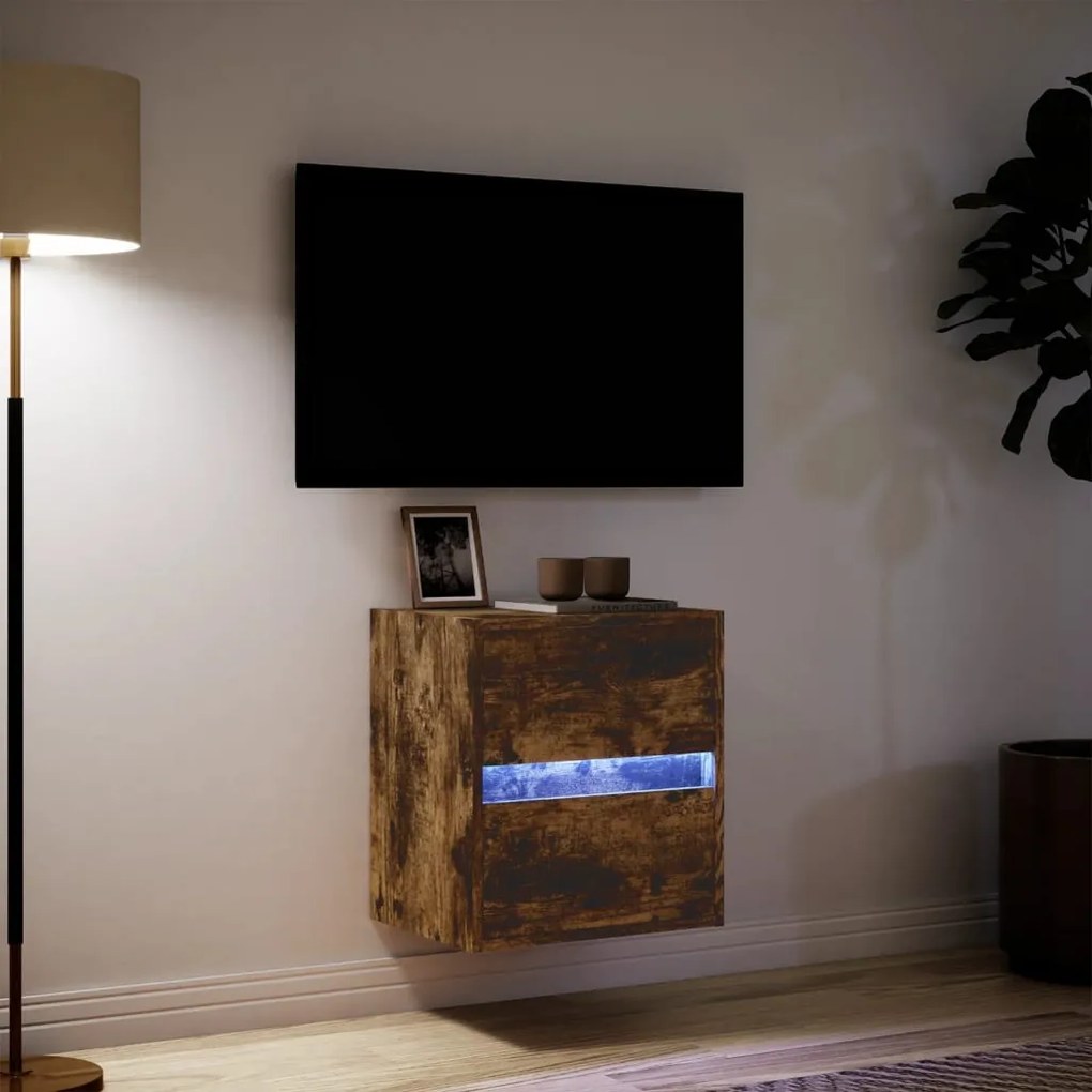 füstös tölgy színű fali TV-szekrény LED-ekkel 41x31x45 cm
