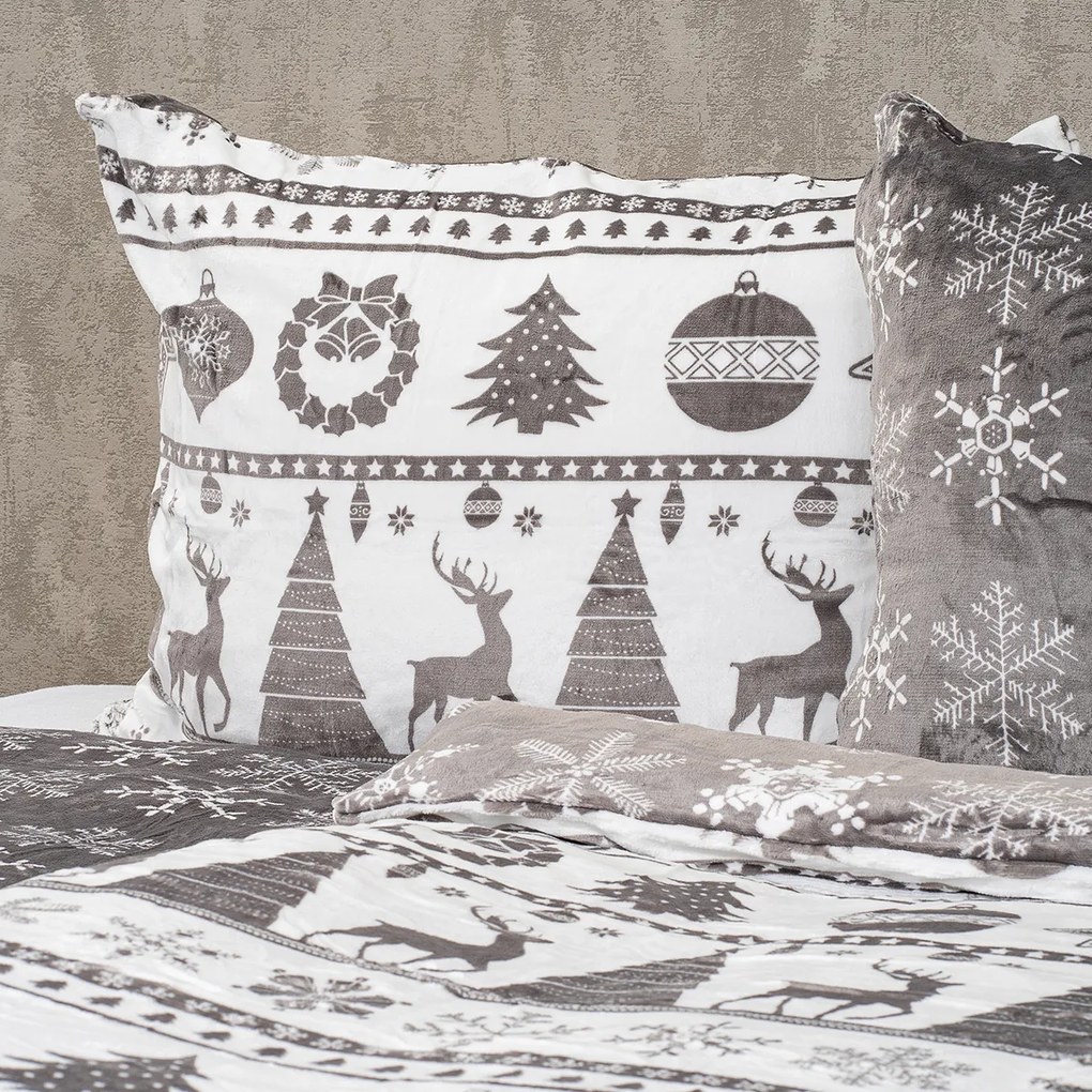 4Home Christmas time mikroflanel karácsonyi ágyneműhuzat szürke, 140 x 200 cm, 70 x 90 cm