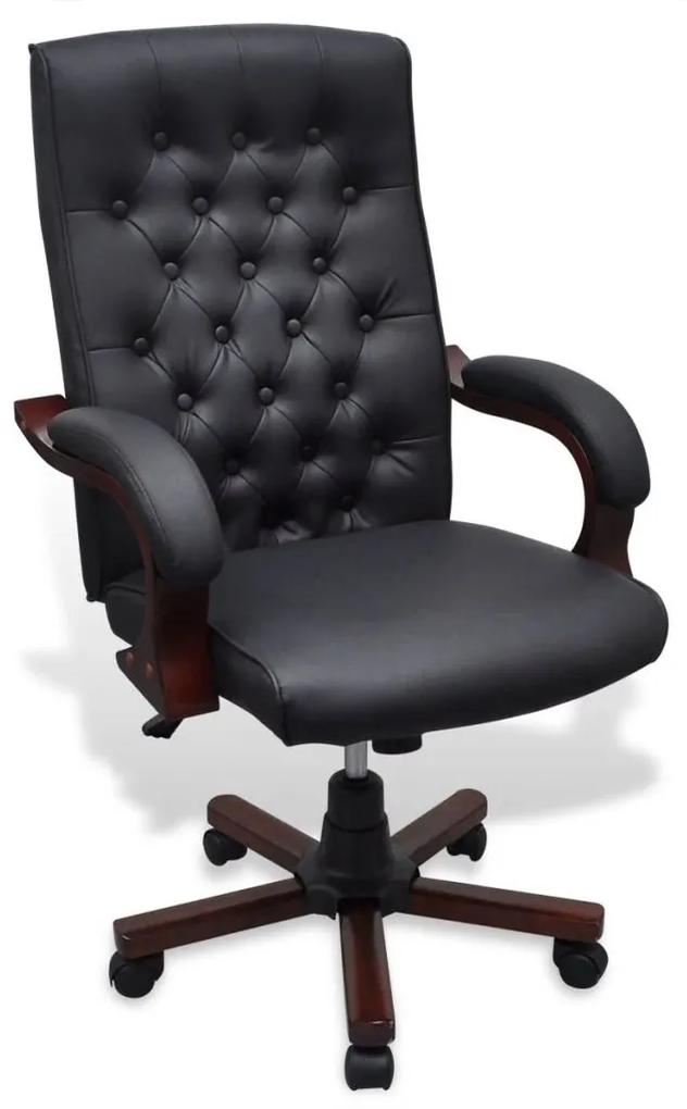 vidaXL Műbőr Chesterfield irodai szék fekete