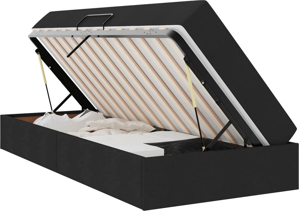 vidaXL Ágy tárolóval és matraccal Fekete 90 x 190 cm Poliészter