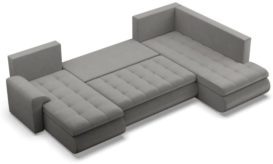 Tokio U sarokkanapé, 3 ágyneműtartóval, bársony, jobboldali, világosszürke