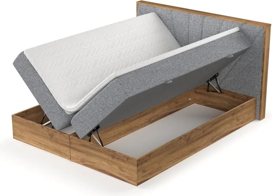 Szürke-natúr színű ágyneműtartós boxspring ágy 200x200 cm Asahi – Maison de Rêve