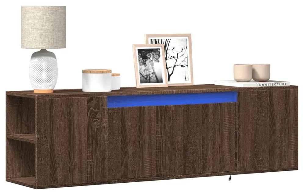 barna tölgyszínű fali TV-szekrény LED-del 135x31x39,5 cm