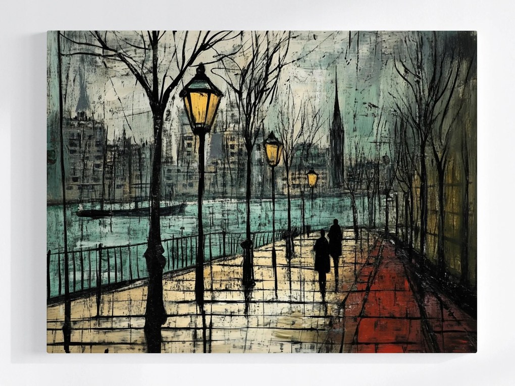 Vászonkép Canvas Város Folyó Utca Sétány Emberek Séta 100x75