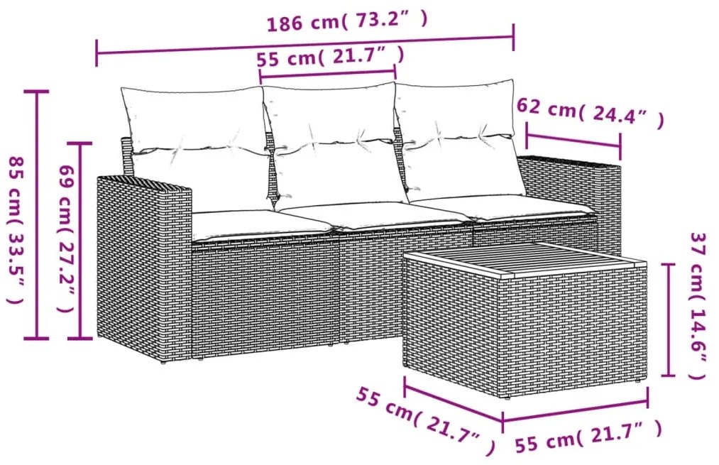 4 részes szürke polyrattan kerti ülőgarnitúra párnával