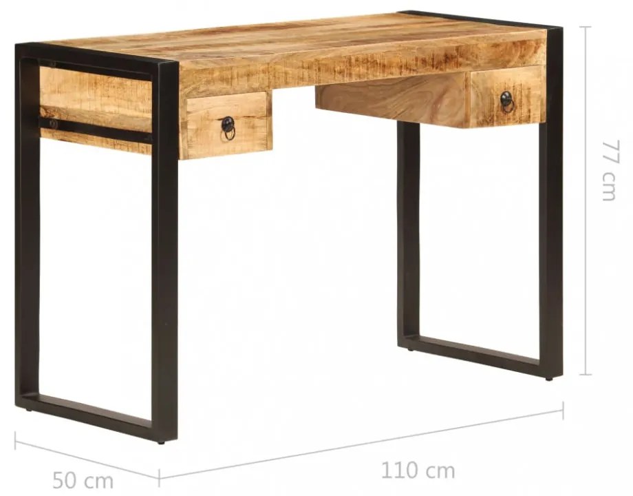 vidaXL tömör mangófa íróasztal 2 fiókkal 110 x 50 x 77 cm