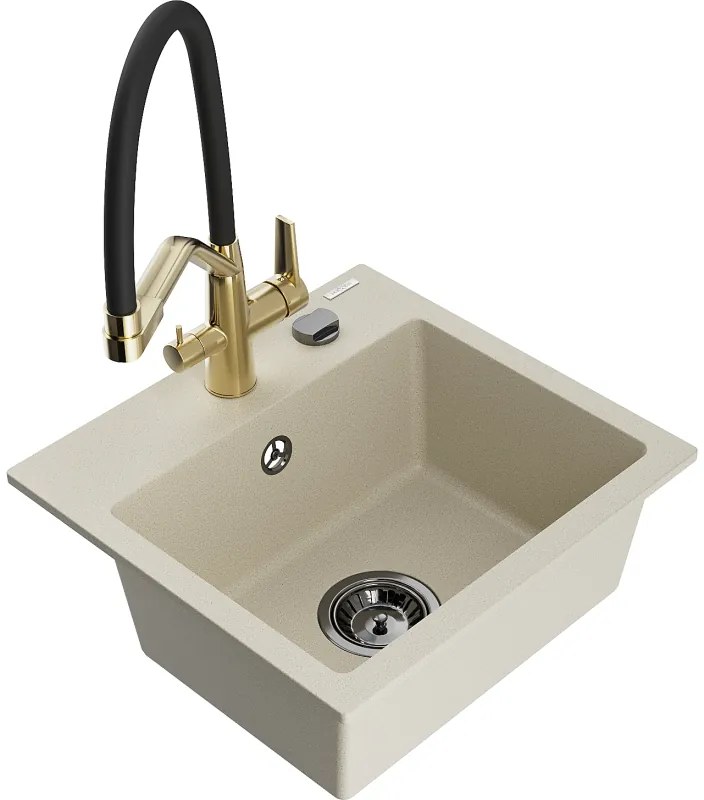 Mexen Milo egymedencés gránit mosogató Duo konyhai csapteleppel, bézs - 6505-69-671701-57-B