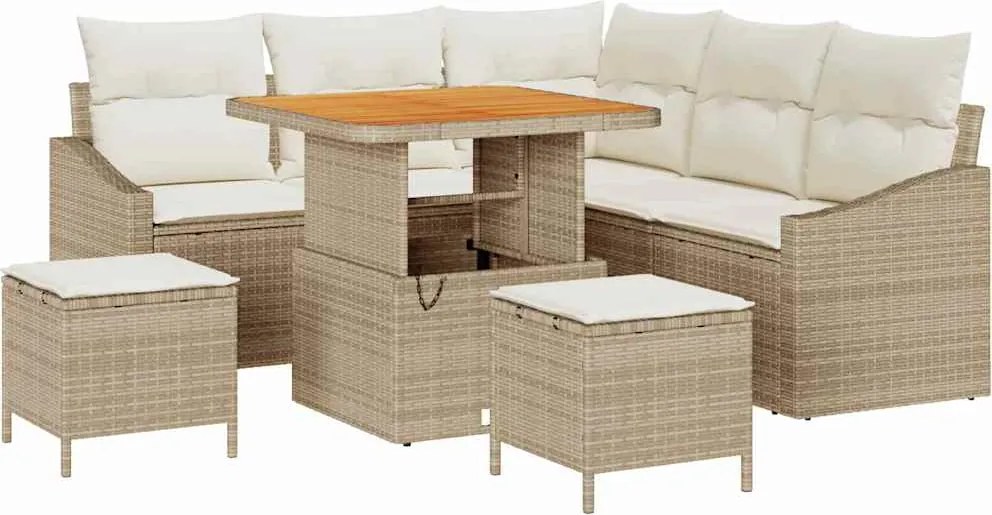 vidaXL Kerti Kanapé Szett párnával 8 pcs Bézs polirattan