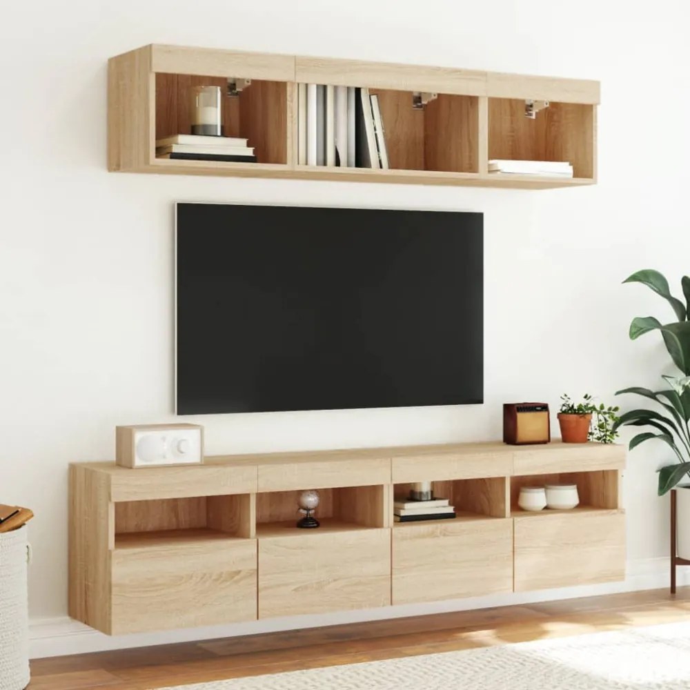 sonoma tölgy színű fali TV-szekrény LED-ekkel 80x30x40 cm