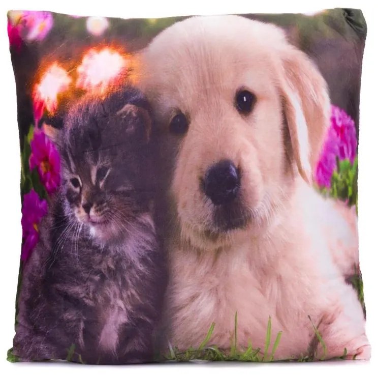 DIVERO Dekoratív párna LED világítással  kutya 38 x 38 cm