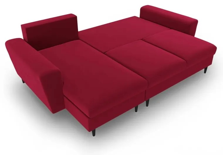 Piros bársony kinyitható tárolóhelyes sarokkanapé Kyoto – Cosmopolitan Design