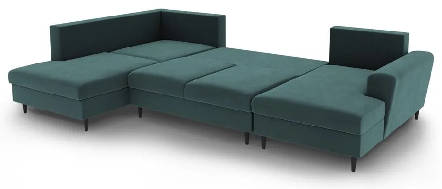 Petróleum színű bársony kinyitható tárolóhelyes sarokkanapé (bal oldali-U alakú) Kyoto – Cosmopolitan Design