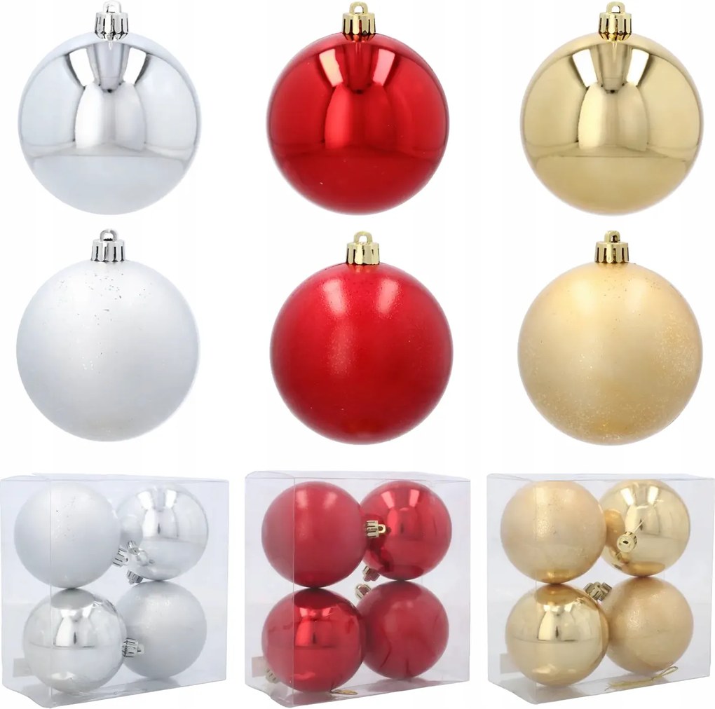 Karácsonyfadísz szett 4 db 8cm Díszek Piros Arany Ezüst